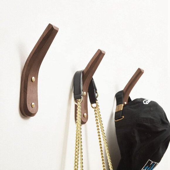 Wall Mounted Wood Hooks Real Walnut 4Pack - Picture 5 of 7